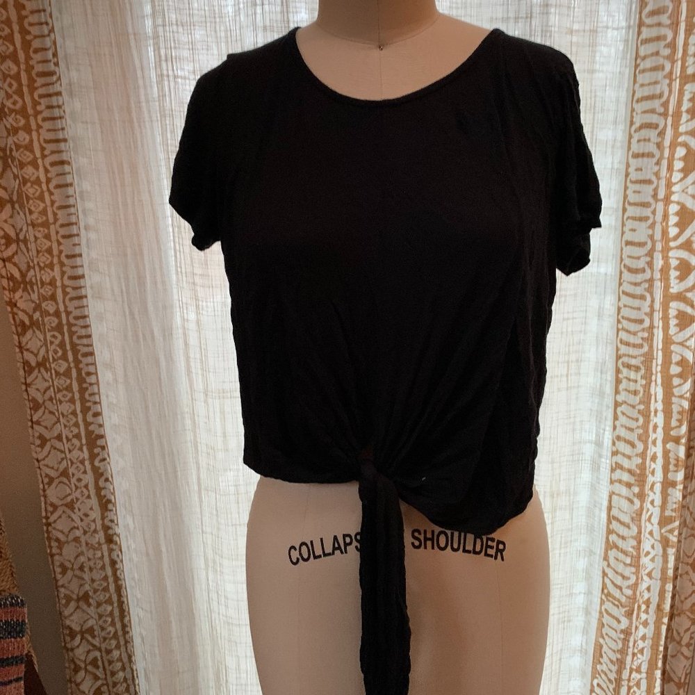 J. Crew Black Tie Front Tee - M